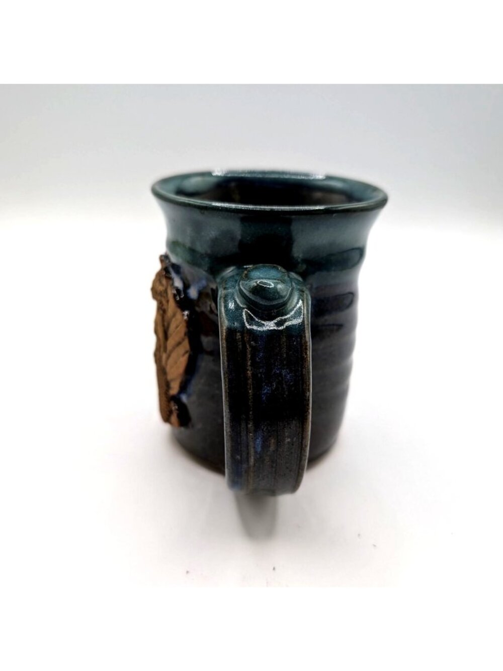 Handmade Pottery Mug W 3D Mermaid Design Blue & Brown Artist Signed - Picture 8 of 11